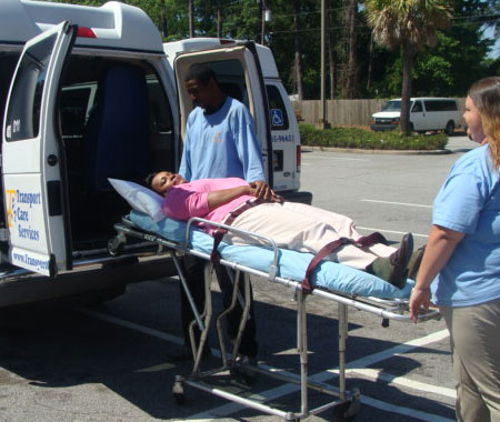 Stretcher transfers are provided for clients