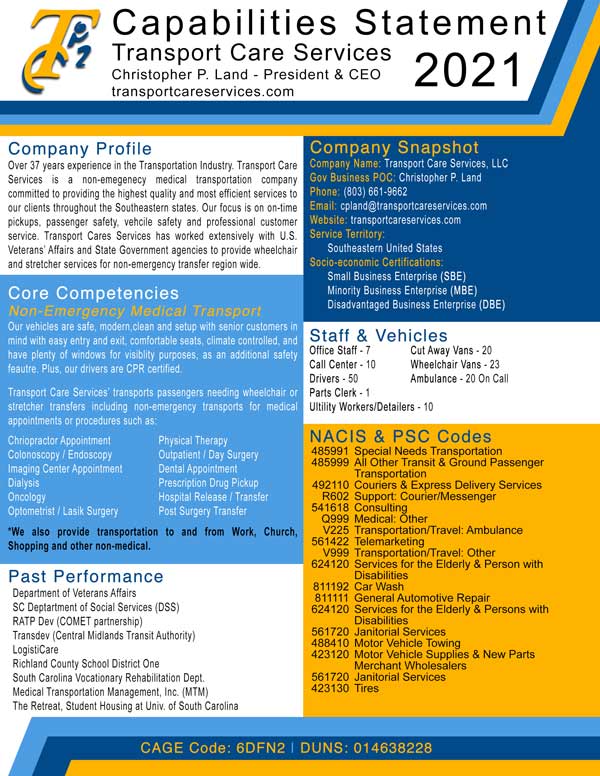 Capabilities Statement Transport Care Services